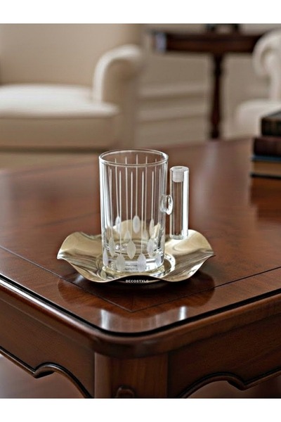 DECOSTYLE 18 Piece Modern Glass Tea Set with Steel Plate |   Premium Hospitality Luxury Presentation Set