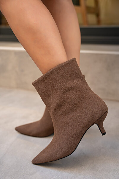 LAMİNTA Saves Acı Γυναικείες μπότες από καφέ σουέντ με λεπτομέρεια επίπεδης ραφής