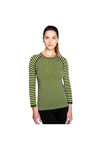 THERMOFORM Ultimate Merino Women's Seamless Striped Thermal Top Underwear Sweatshirt Green