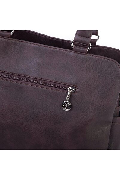 Nas Bag Women's Large Size Three Compartment Shoulder Bag Brown Raven