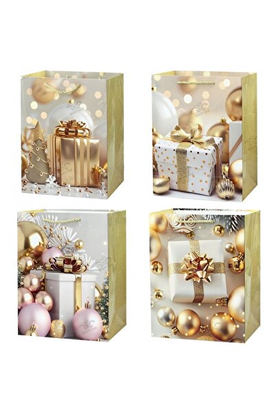 SONORH Set de 4 pungi cadou de Crăciun, 40×30×12 cm, modele premium cu tematică de sărbători, BV1546