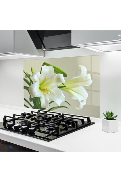 Arthub Kitchen Glass Panel, Stove Protection, Heat Resistant, Flowers, Green ...