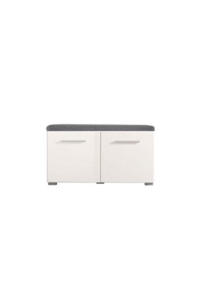 OEM Beny KOM Hall Bench with 2 Doors, Grey Oak + Glossy White Foil, 79 x 35 x 40 cm