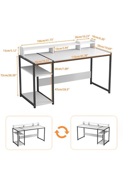 Bojasmiial Computer Desk Table - 54" Gaming Home Office Desk With Dual Storage Shelves and Triple Monitor Stand