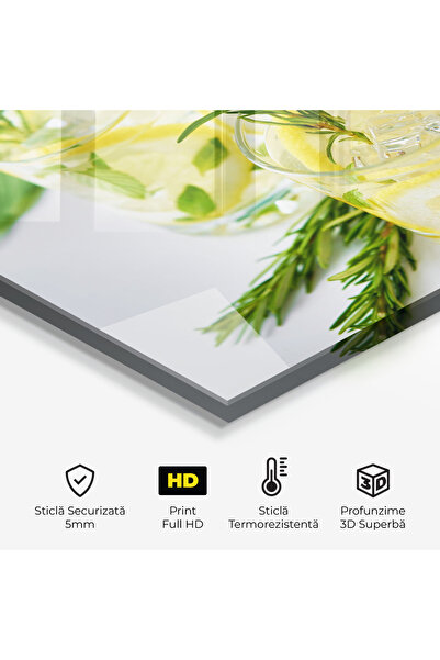 Arthub Kitchen Glass Panel, Stove Protection, Heat Resistant, Food, Lemon Rosemary Drink