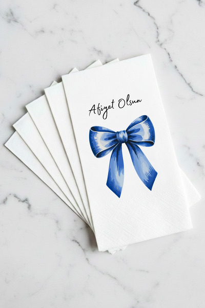 SUFFRA Mavi Fiyonk Desenli 16'lı Çift Katlı Lüks Kağıt Peçete