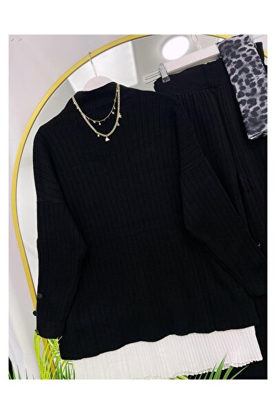 YEDİLALE Buttoned Sleeve Stand-Up Collar Casual Knitwear Double Set [Standard Size, Two Pieces]