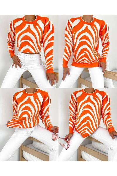 elbisereyonda zebra desen oversize triko kazak