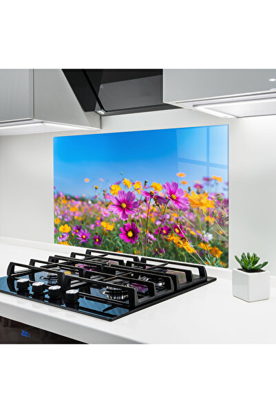 Arthub Kitchen Glass Panel, Stove Protection, Heat Resistant, Flowers, Cosmos Flowers Grassland