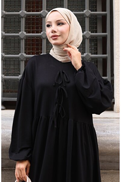 sefamerve Lace Detailed Comfortable Cut Hijab Dress 2171-03 Black