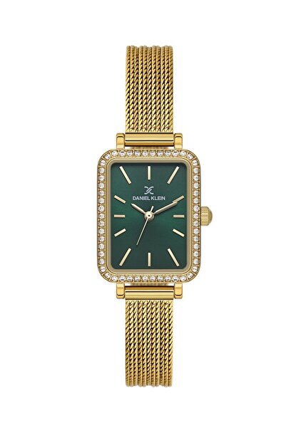 Daniel Klein DKE.1.10969-2 ALTIN KAPLAMA YEŞİL KADRAN DİKDÖRTGEN HASIR KORDON TAŞLI KADIN KOL SAATİ