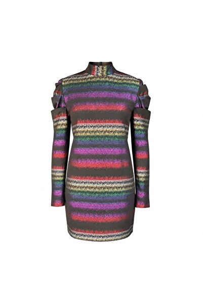 Eight Fashion Women's Stylish Shiny Multi-Colored Pleated Watermelon Sleeve Dress