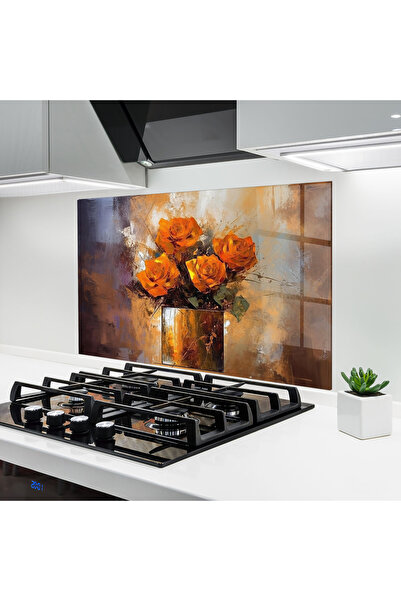 Arthub Kitchen Glass Panel, Stove Protection, Heat Resistant, Flowers, Vases ...