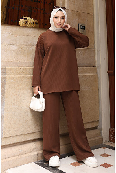 sefamerve κοτλέ Σετ Παντελόνι Τσόκερ Με Κορδόνια 2172-01 Καφέ