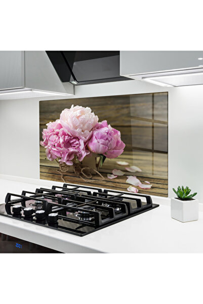 Arthub Kitchen Glass Panel, Stove Protection, Heat Resistant, Flowers, Peony ...