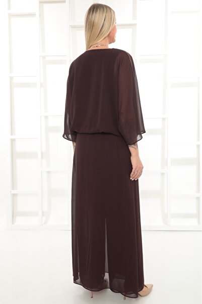 etselements Chiffon Stone Detailed Pendant Set Evening Dress Ets4057