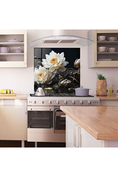 Arthub Kitchen Glass Panel, Stove Protection, Heat Resistant, Feng-shui, Beautiful White Nature