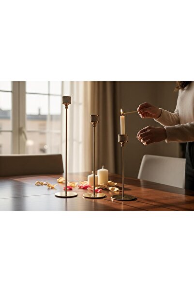 METALAY 3'lü gold Mumluk Takımı, Dekoratif Ev Aksesuarı,