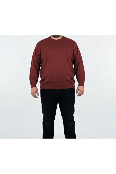 RYM Plus Size Crew Neck Knitted Brick Color Sweater