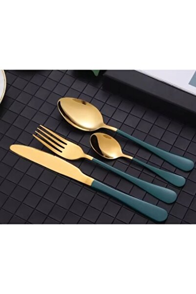 OEM 24-piece cutlery set GOLD WITH GREEN with stainless steel stand