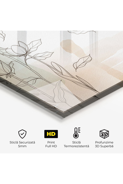 Arthub Kitchen Glass Panel, Stove Protection, Heat Resistant, Flowers, Brown Line Flower