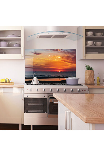 Arthub Kitchen Glass Panel, Stove Protection, Heat Resistant, Landscapes, Colorful Sunrise Sea
