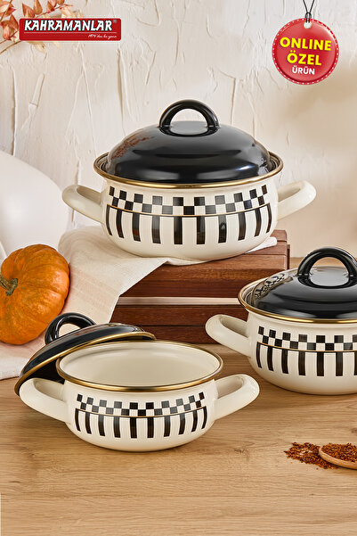 Kahramanlar Prime Cream 3-Piece Enamel Mini Pot Set