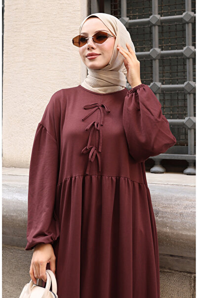 sefamerve Lace Detailed Comfortable Cut Hijab Dress 2171-06 Brown