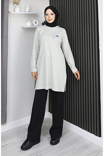 sefamerve Digital fabric Slit tunic 9135-02 stone