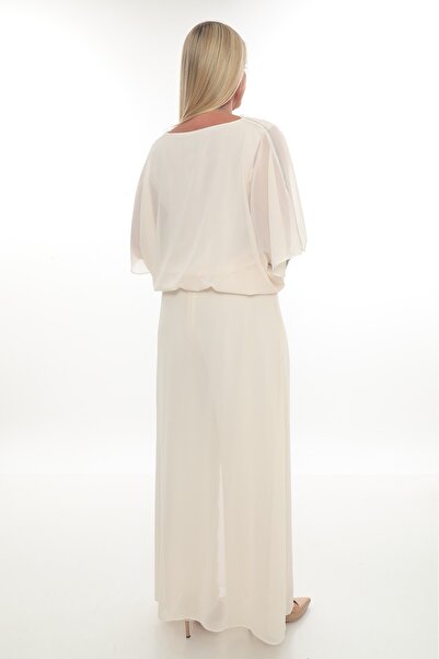 etselements Chiffon Stone Detailed Pendant Set Evening Dress Ets4057