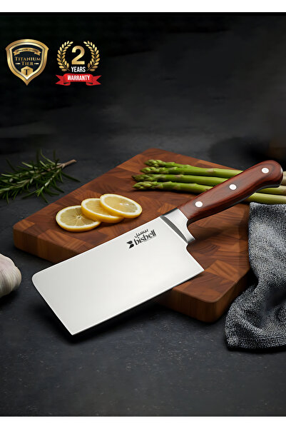 Bisbell سكين ساطور ٦ بوصات، حاد للغاية، ذو نصل ٢.٥ مم، ومقبض من الفولاذ المقاوم للصدأ والخشب | BB3894