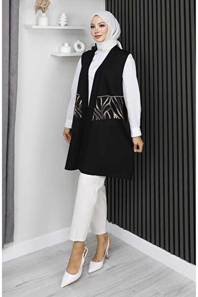 sefamerve Πέτρα με τύπωμα Αμάνικο Γιλέκο 5110-01 Μαύρο