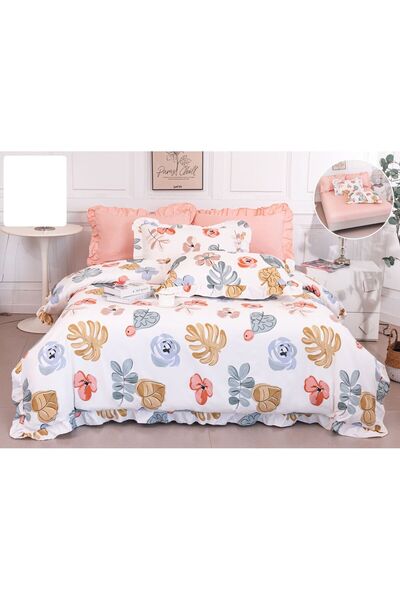 Casa de Vis Set lenjerie pat dublu, bumbac satinat, 180 x 200 cm, 6 piese, cu...