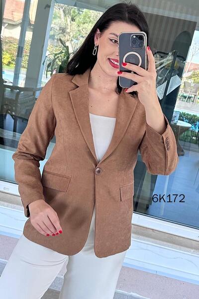 İnce Topuk Single Button Blazer Suede Jacket 6K172