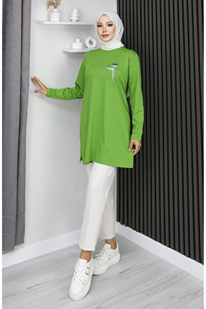 sefamerve Digital Fabric Slit Tunic 9135-03 Green