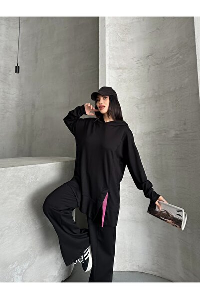 Moda İkra Women's Slit and Hoodie Bottom Top Set