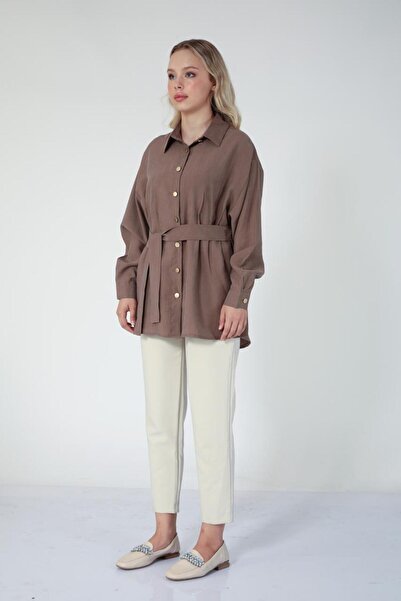 Suede Style 5831 - Poplin Sailor Collar Waist Tie Women's Shirt