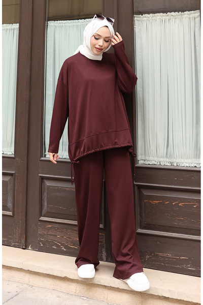 sefamerve Lace Detailed Hijab Trouser Suit 2175-04 Brown