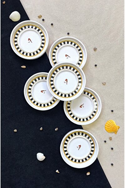Erbaşlar Sevda Kuşu Black 6-Piece Tea Plate Set