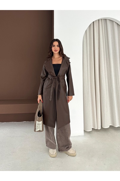 b buhari bykoc Μακρύ παλτό με επένδυση από συνθετικό δέρμα