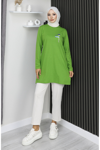 sefamerve Digital Fabric Slit Tunic 9135-03 Green