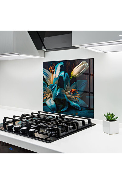 Arthub Panou Sticla Bucatarie, Protectie aragaz, Termorezistent, Flori, Blue ...