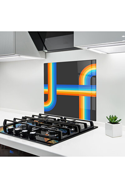 Arthub Kitchen Glass Panel, Stove Protection, Heat Resistant, Abstract, Vinta...