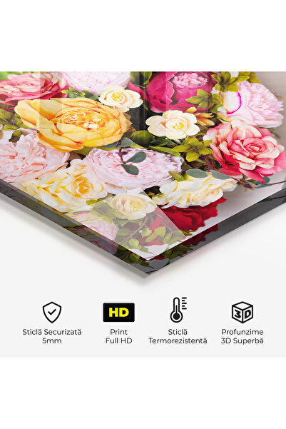 Arthub Kitchen Glass Panel, Stove Protection, Heat Resistant, Flowers, Orange Purple Bouquet