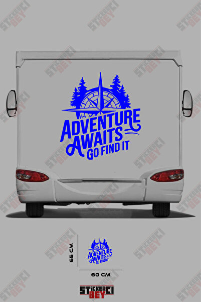 STİCKERCI BEY ملصق مركبة التخييم مع تصميم بوصلة وعبارة 'المغامرة تنتظر، اذهب ...