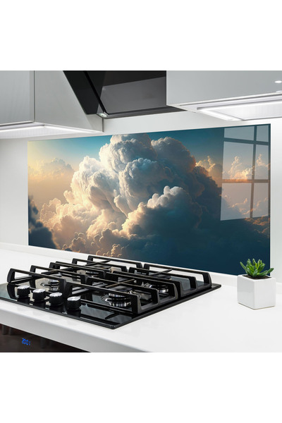 Arthub Kitchen Glass Panel, Stove Protection, Heat Resistant, Landscapes, Big Puffy Clouds