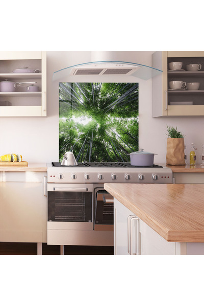 Arthub Kitchen Glass Panel, Stove Protection, Heat Resistant, Landscapes, Green Trees Forest