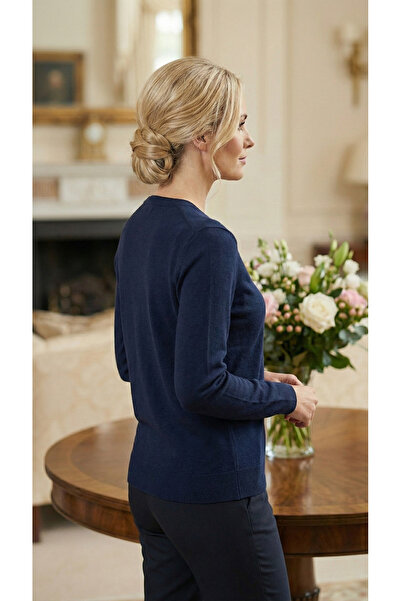 Gant Women's fine knit V-neck sweater – dark blue (Evening Blue)