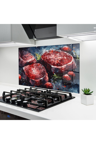 Arthub Kitchen Glass Panel, Stove Protection, Heat Resistant, Food, Meat Art