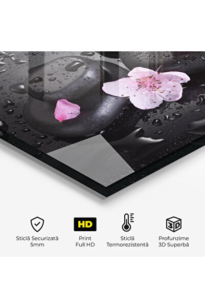 Arthub Kitchen Glass Panel, Stove Protection, Heat Resistant, Feng-shui, Pink Sakura Stones